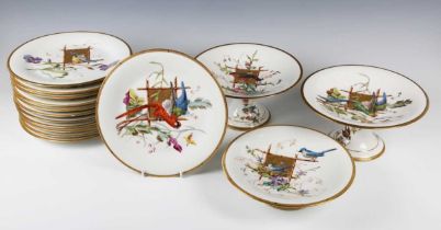 A French porcelain aesthetic taste part dessert service, late 19th/early 20th century, each piece