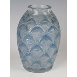 An Art Deco Lalique frosted and blue stained Herblay glass vase, designed 1932, acid etched mark 'R.