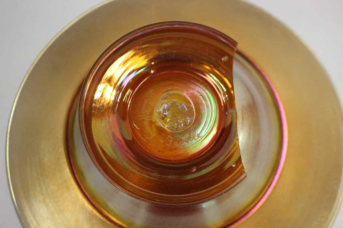 A group of WMF Myra Kristall iridescent glass, circa 1930, in shades of orange and green, comprising - Image 4 of 10