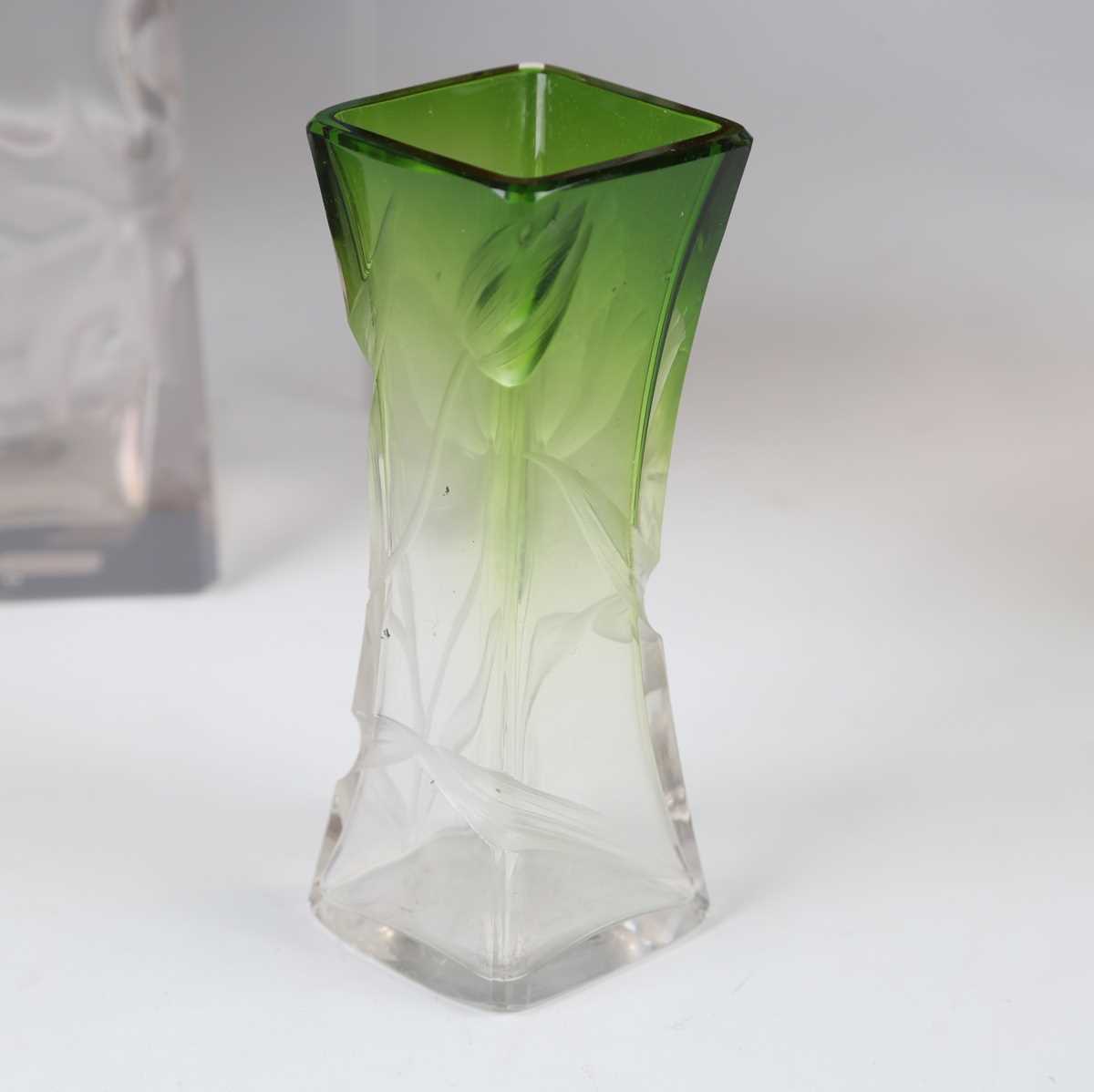 A Moser intaglio cut Art Nouveau vase, circa 1910, of waisted square shape shaded from clear to - Image 3 of 5