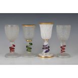 A Bohemian or French glass goblet, mid to late 19th century, the mottled white body cased in
