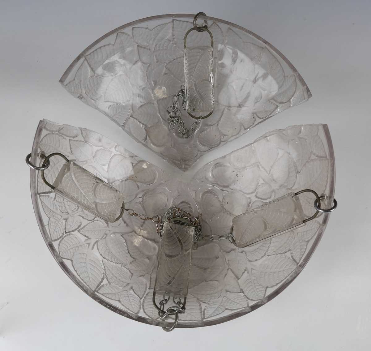 An Art Deco Lalique frosted and clear glass Charmes pattern plafonnier, designed 1924, moulded