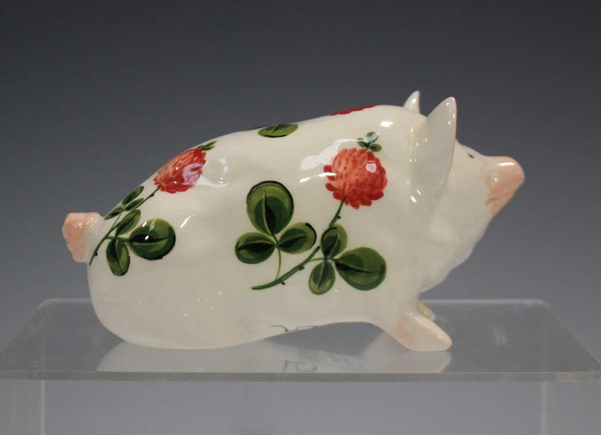 Two Griselda Hill Pottery Wemyss style small pigs, the first painted with shamrock, the second - Image 4 of 14