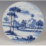 An English delft plate, Bristol, circa 1760, painted in blue in the manner of John Bowen,