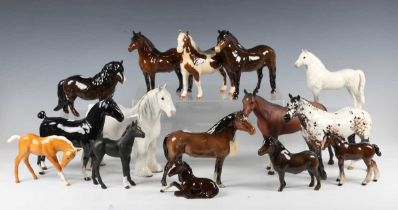 Fifteen Beswick horses, including Exmoor Pony Heatherman, No. 1645, Dartmoor Pony, No. 1642, Shire