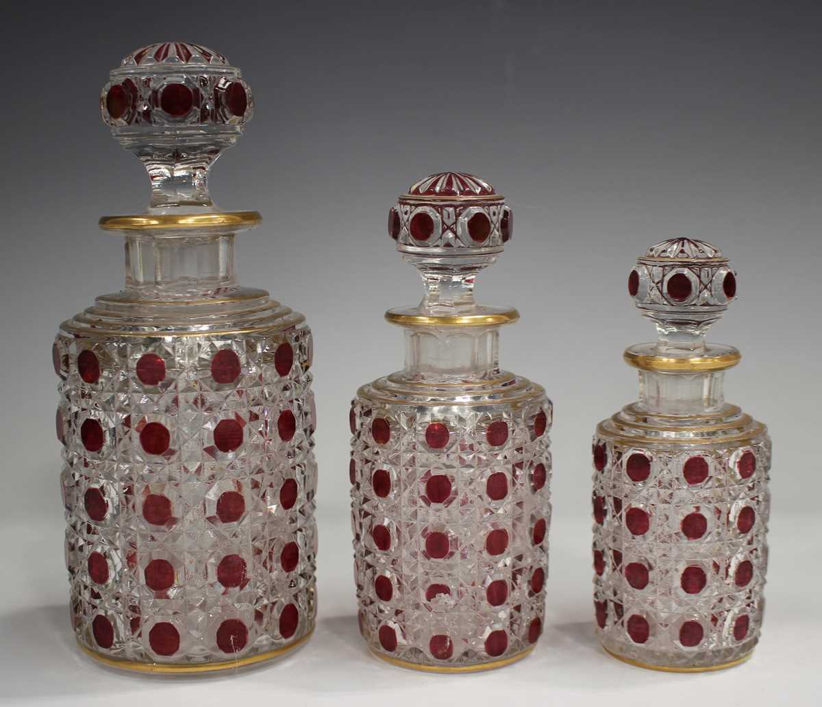 A graduated set of three Baccarat amberina glass scent bottles and stoppers, early 20th century, - Image 3 of 5