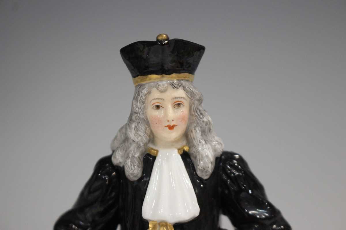 A pair of Paris porcelain Commedia dell'Arte style figures, early 20th century, he wearing a black - Image 9 of 12