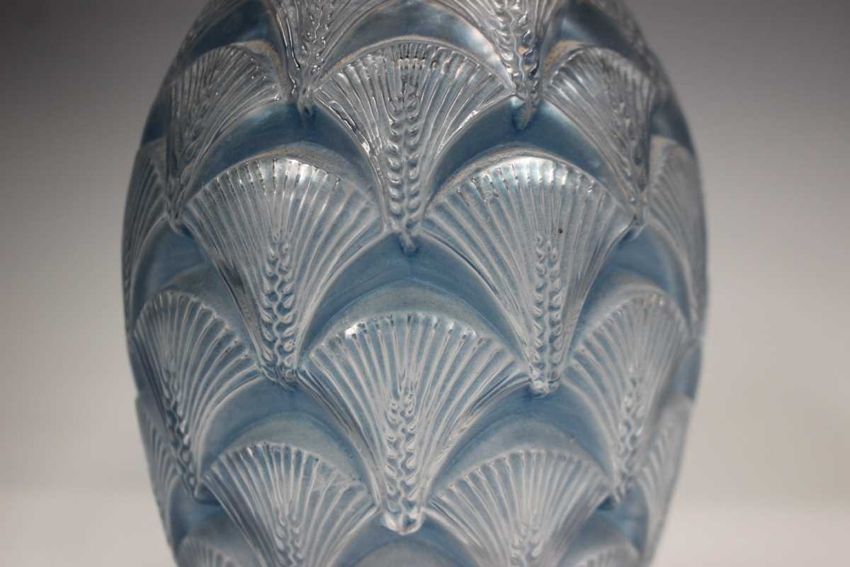 An Art Deco Lalique frosted and blue stained Herblay glass vase, designed 1932, acid etched mark 'R. - Image 4 of 4