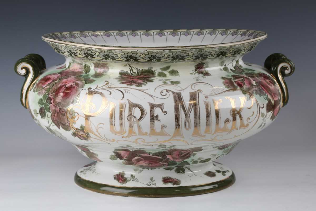 A large Royal Doulton 'Pure Milk' two-handled oval footed bowl, early 20th century, printed and