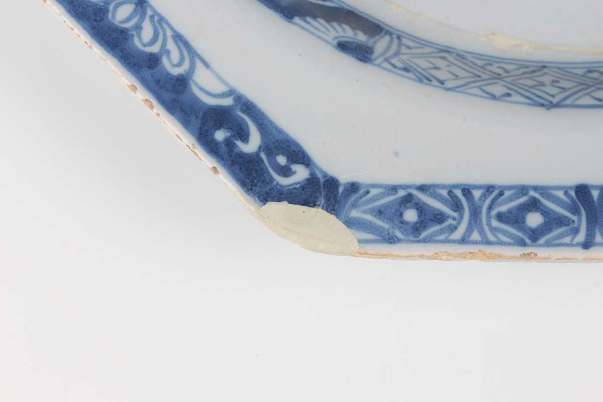 A delft octagonal plate and matching dish, Liverpool or Dublin, circa 1770, painted in blue with - Image 10 of 23