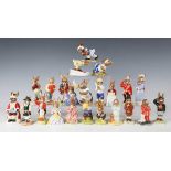 Twenty-two Royal Doulton Bunnykins figures, including Queen Sophie and King John from the