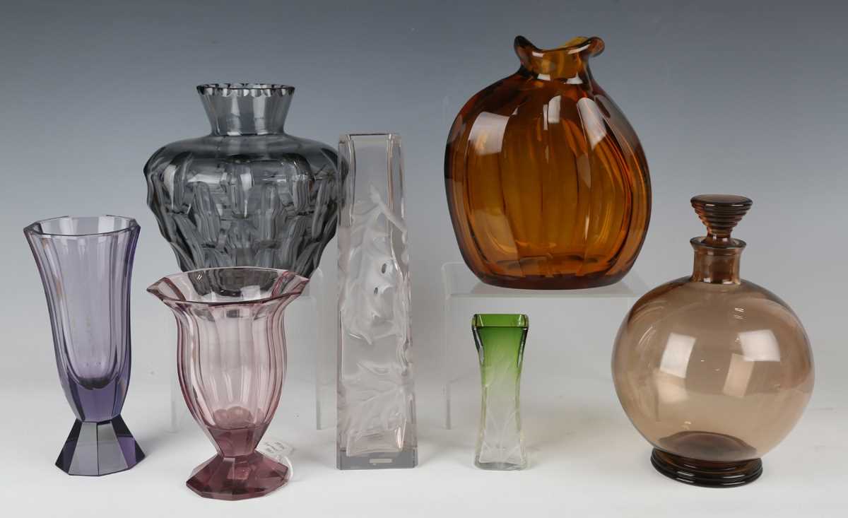A Moser intaglio cut Art Nouveau vase, circa 1910, of waisted square shape shaded from clear to
