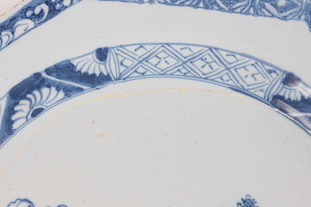 A delft octagonal plate and matching dish, Liverpool or Dublin, circa 1770, painted in blue with - Image 13 of 23