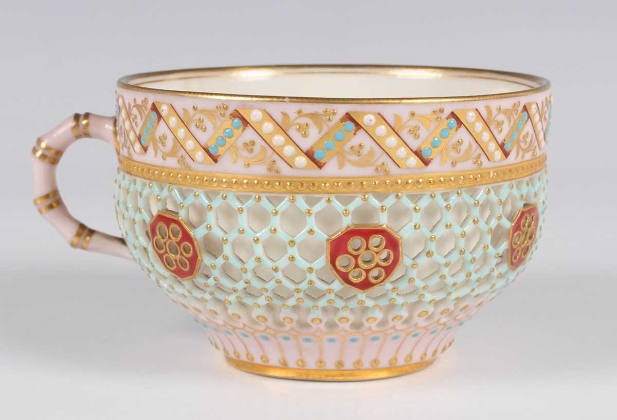 A pair of Royal Worcester reticulated cups and saucers, circa 1876, of double-walled construction, - Image 19 of 24