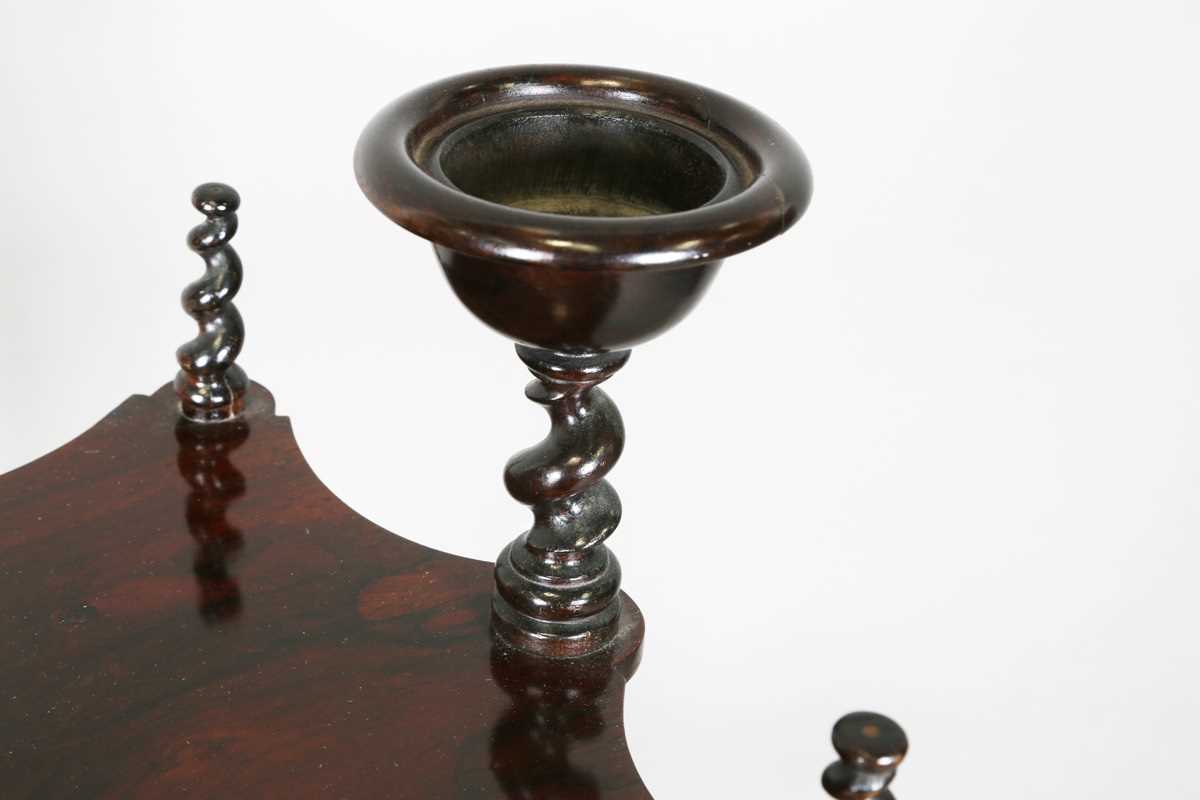 A mid-Victorian rosewood four-tier whatnot with serpentine shaped tiers, on barley twist supports, - Image 3 of 10