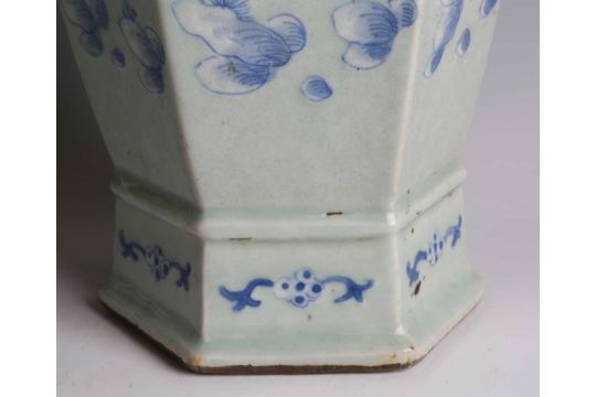 A Chinese blue and white celadon ground porcelain vase, late Qing dynasty, of hexagonal baluster - Image 25 of 30