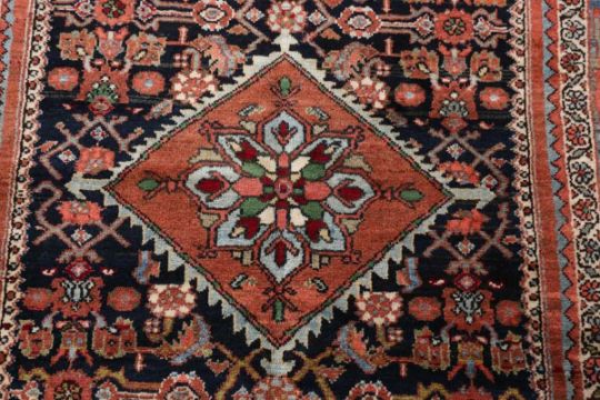 A Malayer rug, North-west Persia, mid-20th century, the midnight blue field with a lozenge - Image 4 of 7