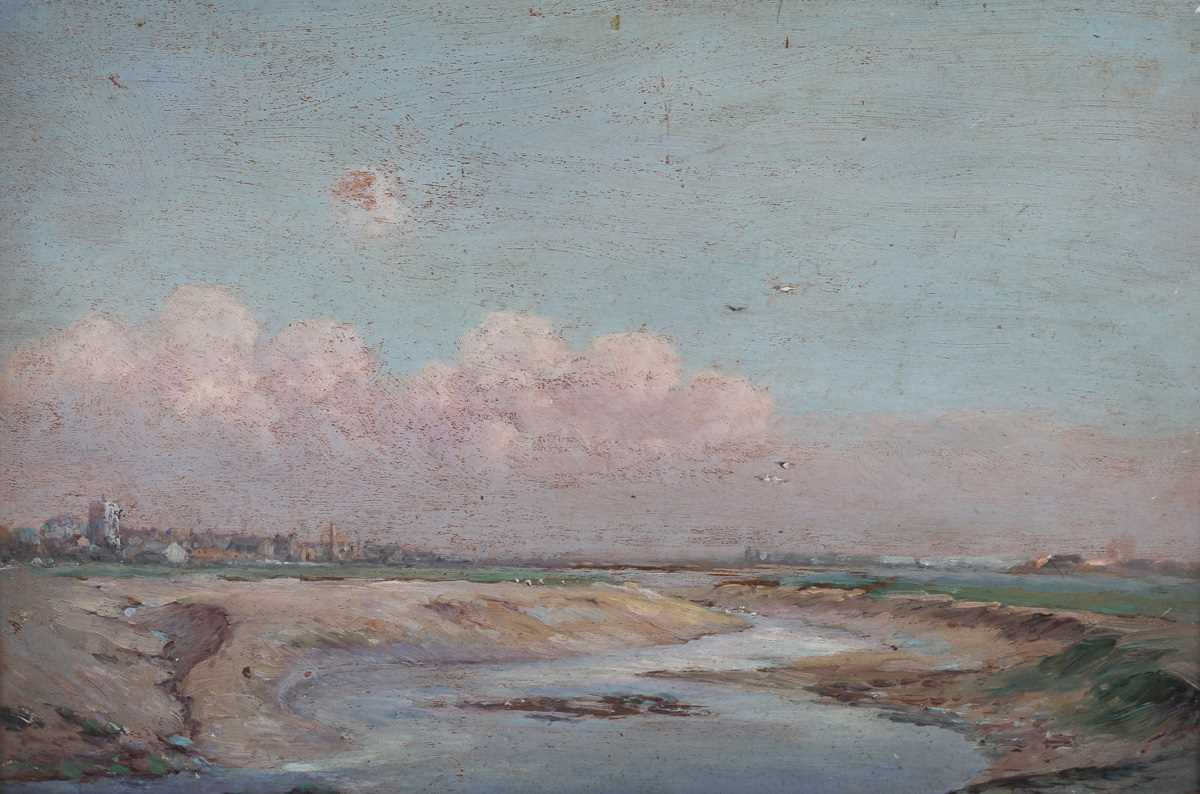 Walter Westley Russell – ‘The Saltings, Shoreham-by Sea’, oil on panel, signed with initials - Image 4 of 6