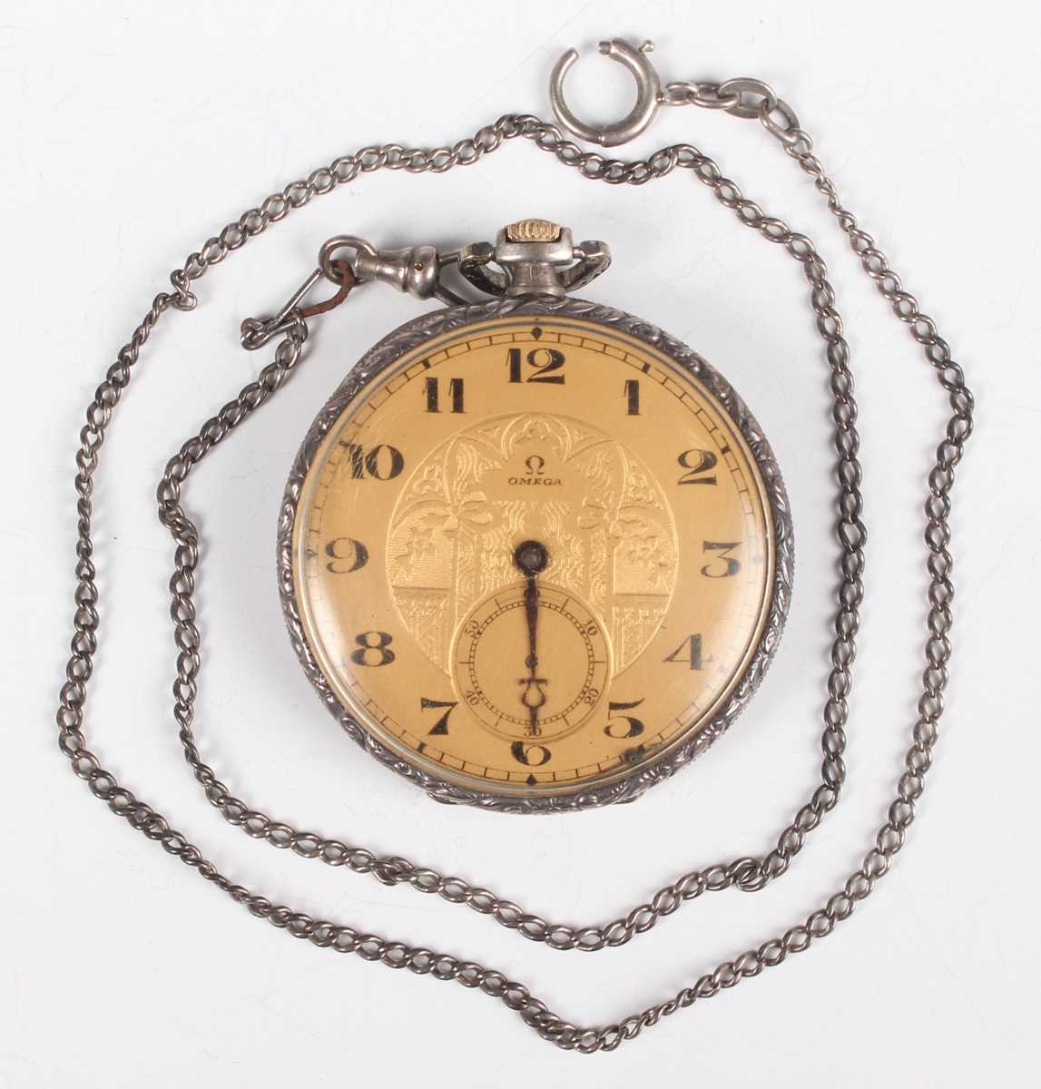 An Omega 0.900 silver cased keyless wind open-faced gentleman's dress pocket watch, circa 1923,