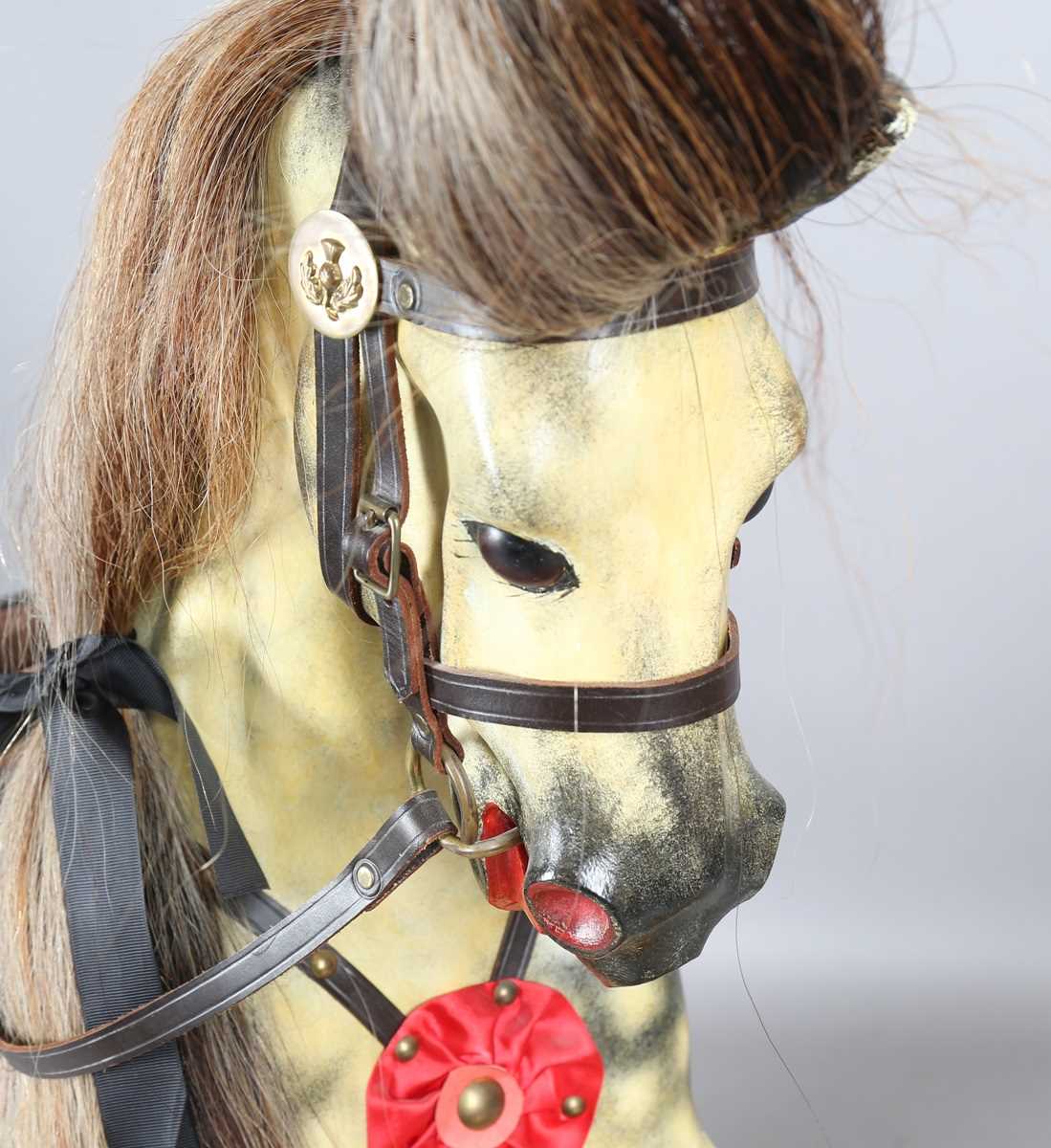 A late 20th century rocking horse by John Cobley, the dappled body with leather saddle and horse - Image 8 of 14