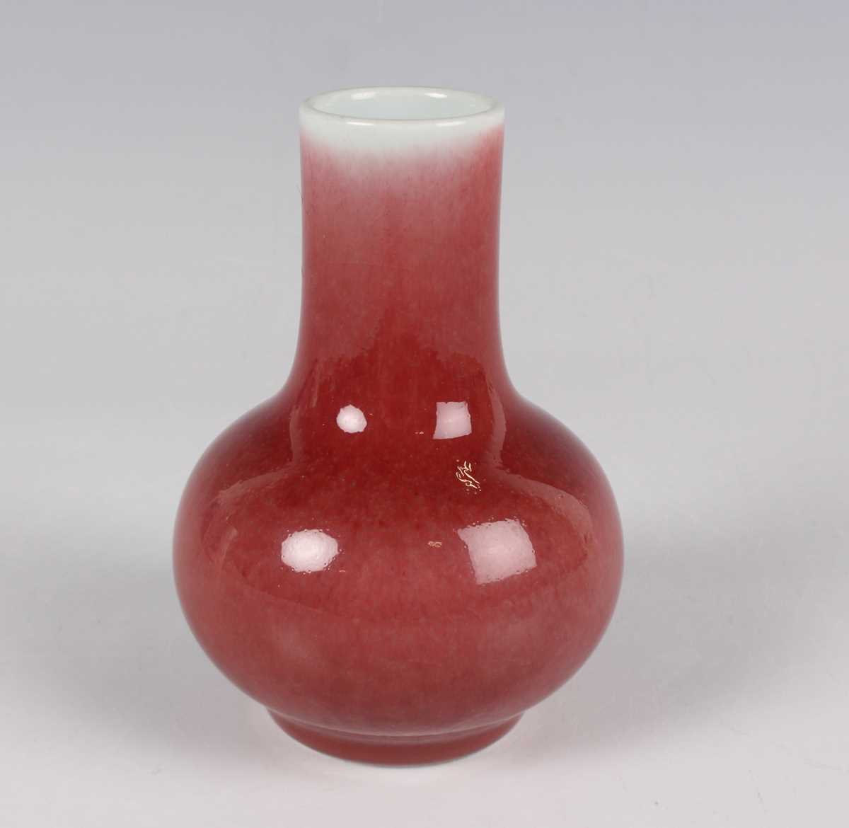 A Chinese sang-de-boeuf glazed porcelain bottle vase, mark of Yongzheng but modern, the globular - Image 3 of 6