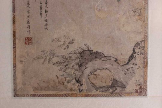 A Chinese watercolour painting on paper fan panel, early 20th century, painted with two figures in a - Image 13 of 22