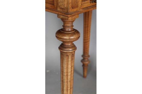 A 19th century French walnut two-drawer side table, on turned and fluted legs, height 77cm, width - Image 7 of 12