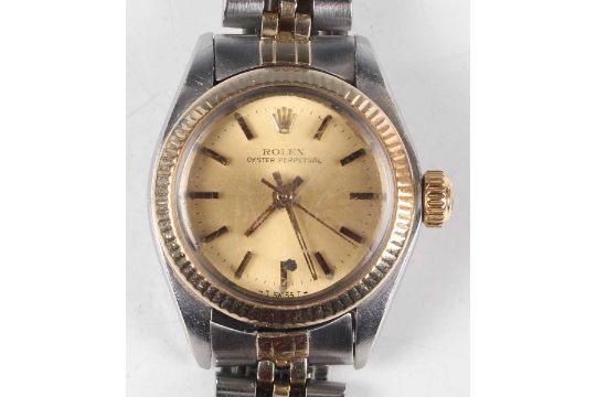 A Rolex Oyster Perpetual stainless steel and gold lady's bracelet wristwatch, Ref. 6719, circa 1981, - Image 1 of 7