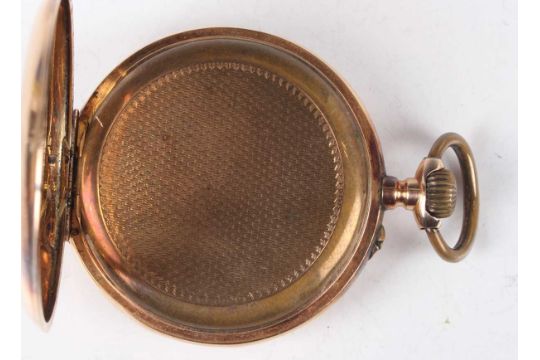 A 14K gold keyless wind open-faced gentleman's pocket watch, the enamelled dial with black Roman - Image 4 of 6