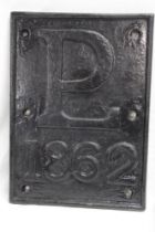 An old cast-iron railway related rectangular plaque dated 1862,