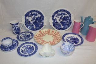 A selection of various Royal Worcester china including a pair of blue and white willow pattern
