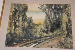 Dion Pears - watercolour A woodland road, signed,