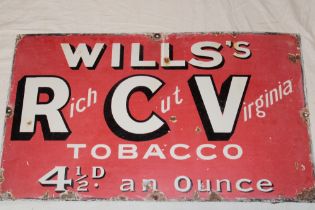 An enamelled rectangular advertising sign "Wills's Rich Cut Virginia Tobacco - 4½d an Ounce",