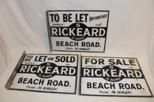 A set of three old rectangular enamelled double-sided advertising signs for Rickeard & Sons,