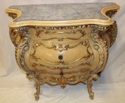 A modern French-style gilt and cream finished chest of two drawers with inset mirrored top 38" wide