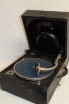 A Decca mode 66 portable gramophone in black fibre case