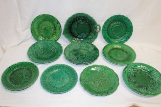 Ten various 19th century and later green glazed pottery circular leaf pattern dishes and plates