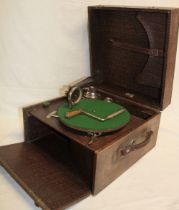 A 1930's portable table-top gramophone by Pathe in crocodile skin-effect square case