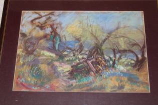 Caroline King - pastel "Tamarisk and Pistol Meadow", signed, labelled to verso,