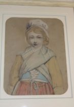 Artist Unknown - pastel A 19th century study of a French peasant girl, indistinctly signed,