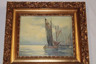 J** Nolud - oil on canvas Breton fishing boats,