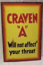An enamel rectangular advertising sign "Craven A Will Not Effect Your Throat",
