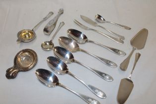 Five Continental sterling silver table spoons with engraved initials, a selection of .