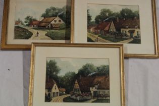 C** S** - watercolour Three studies of Belgian cottages (Reputedly painted by a British soldier