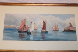 H** A** - watercolour The fishing fleet returning to harbour,