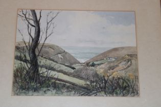 Ted Long - watercolour "Chapel Porth from Mingoose", signed, inscribed to verso,