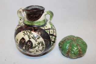 A studio pottery tapered two-handled vase by Debbie Prosser with owl decoration,