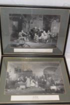 Five large 19th century black and white engravings including "Blind-Man's Buff, Blind Fiddler,