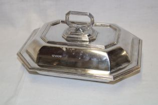 A George V silver shaped-rectangular entree dish and cover,