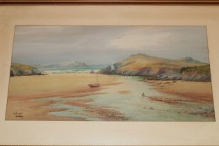 D** H** Pinder - watercolour "Porth Beach, Newquay", signed and inscribed,